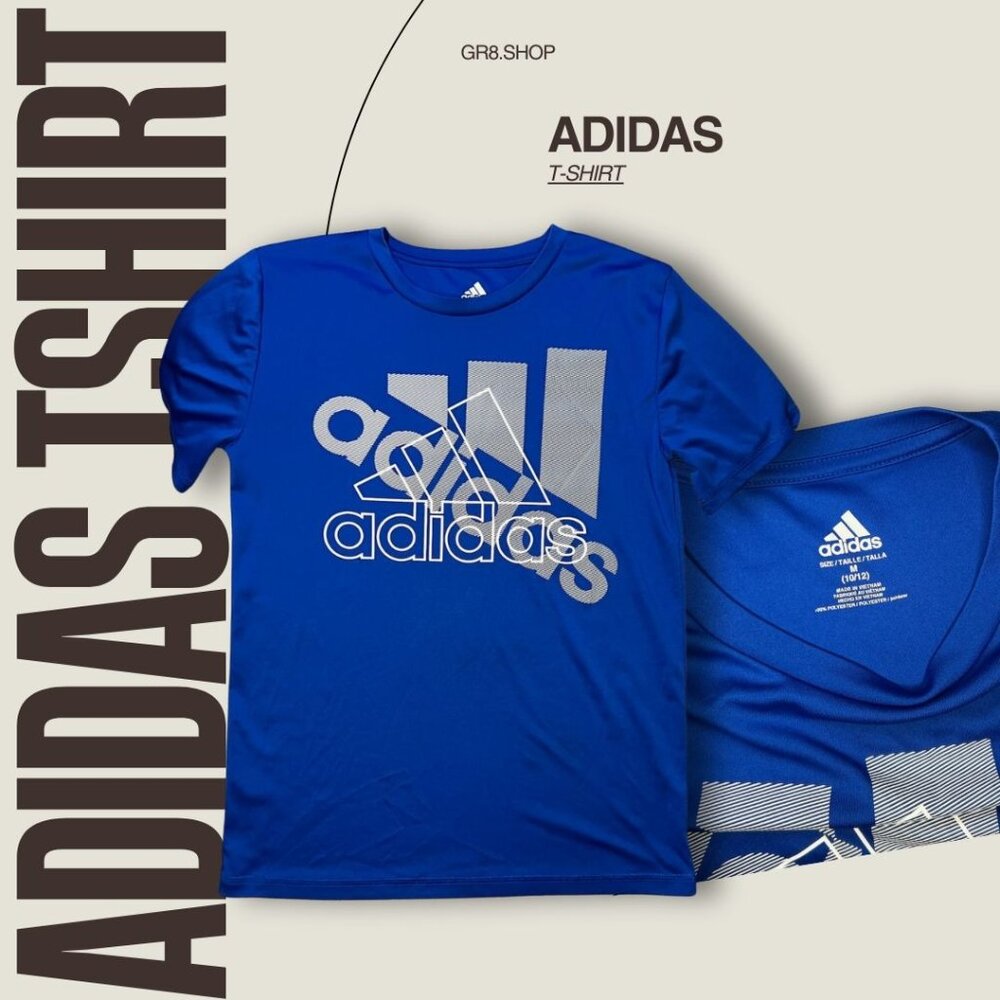 Adidas Youth Blue Graphic Logo T-Shirt Medium Polyester Comfortable Casual Wear
